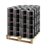 Alliance Chemical 36x 5-gallon metal drums of ACS-grade perchloroethylene stacked on pallet, black drums