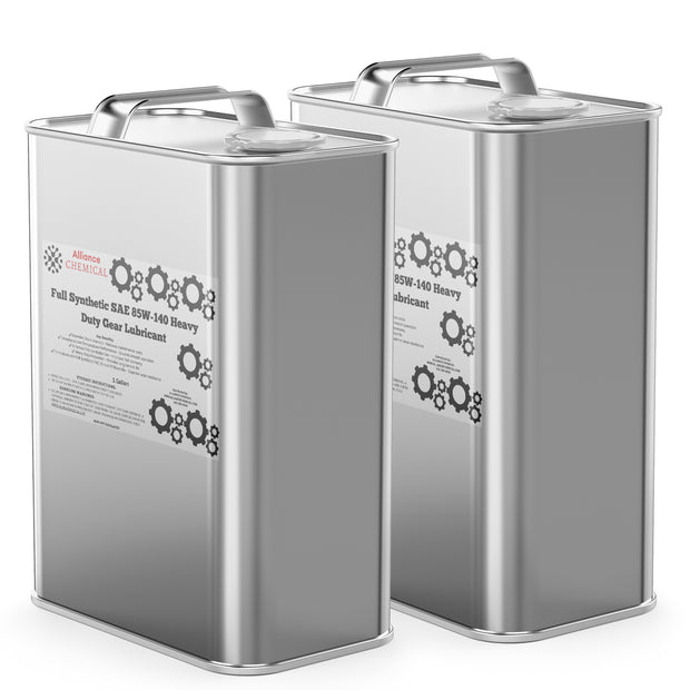 Alliance Chemical full synthetic SAE 85W-140 heavy duty gear lubricant in two 1-gallon metal cans with handles