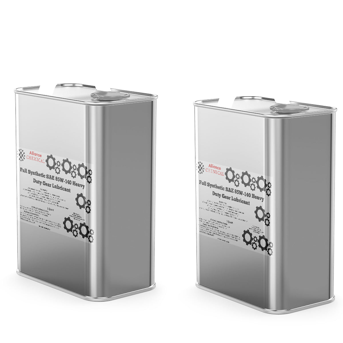 Two 1-quart steel cans of Alliance Chemical Full Synthetic SAE 85W-140 Heavy Duty Gear Lubricant with labels.