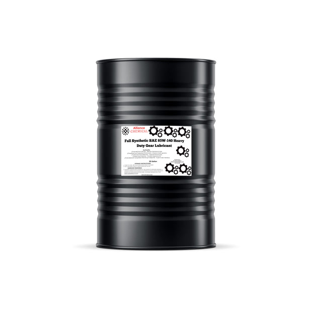 Alliance Chemical full synthetic SAE 85W-140 heavy duty gear lubricant in black 55-gallon steel drum