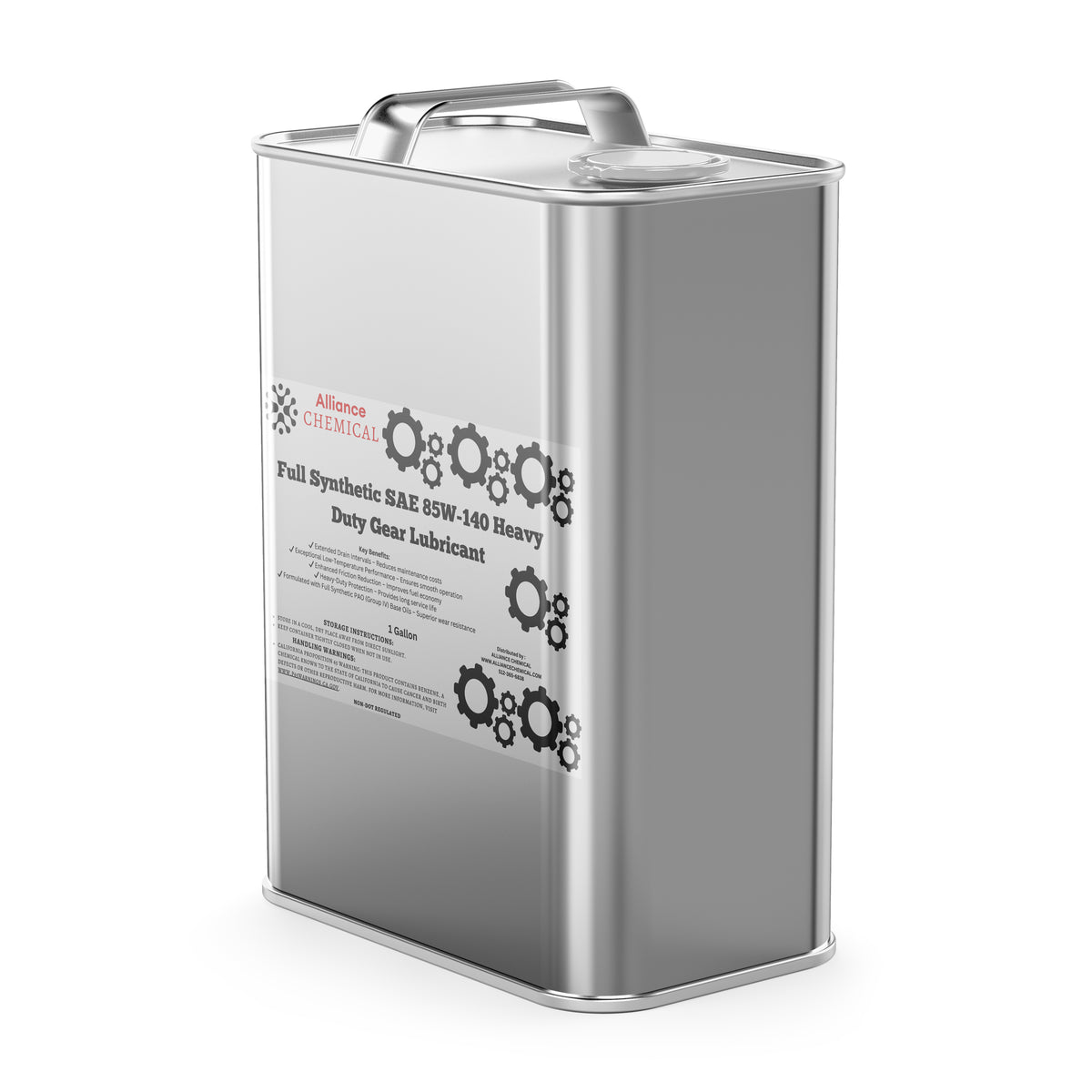 Alliance Chemical full synthetic SAE 85W-140 heavy duty gear lubricant in metal 1-gallon container with handle