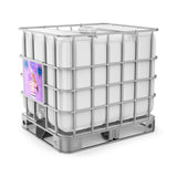 One 275-gallon plastic tote of Alliance Chemical Gleam Guru - Ammonia Cleaning Solution with a metal cage and a product la...