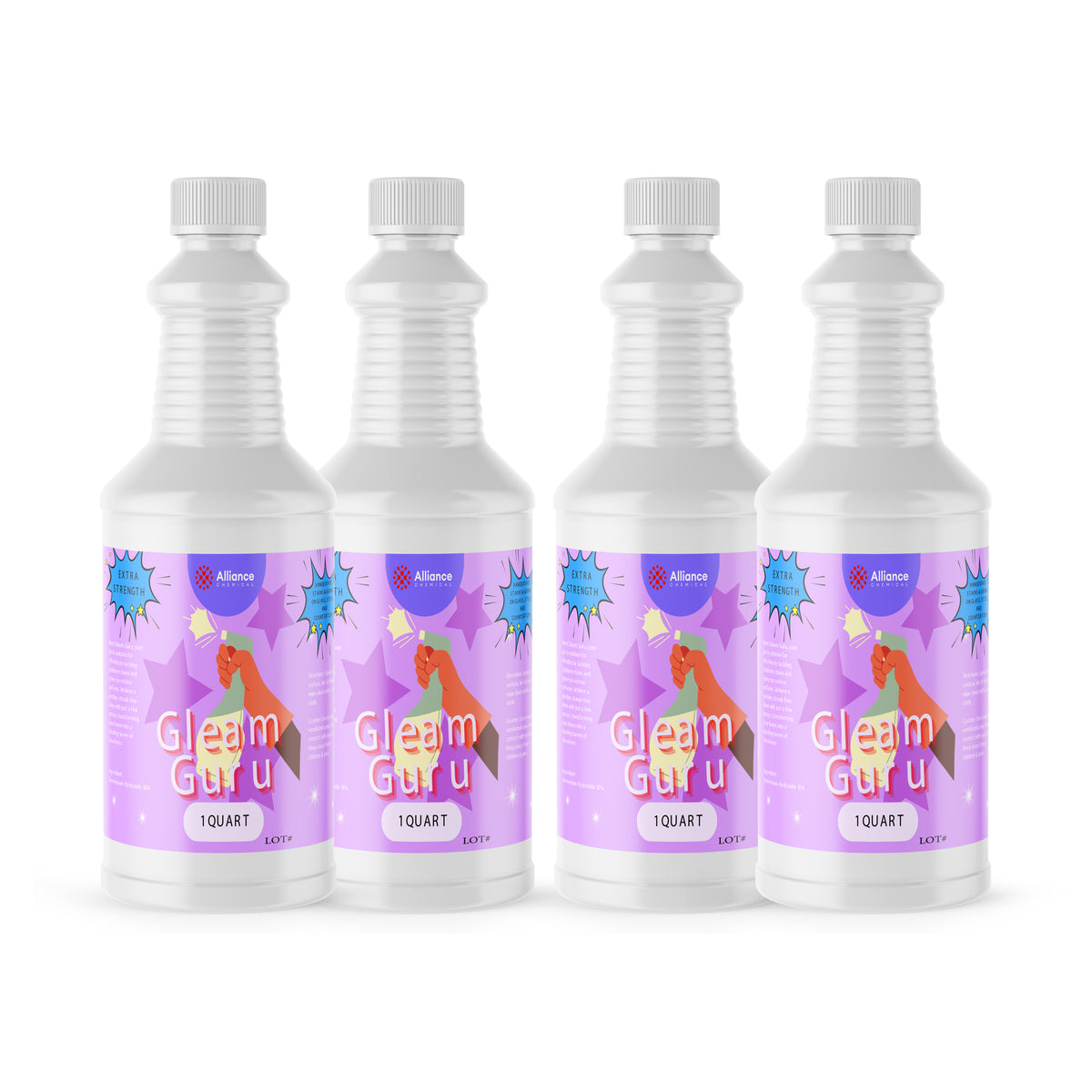 Alliance Chemical 4x1-quart plastic bottles of Gleam Guru ammonia-based cleaning solution