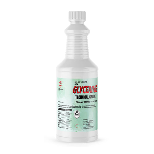 Alliance Chemical 1-quart plastic bottle of Glycerin Technical Grade with a white screw cap and product label.
