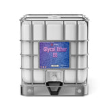 One 330-gallon plastic tote of Alliance Chemical Glycol Ether EE with a steel cage, spigot, and product label.