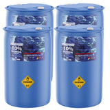 55-gallon HDPE drums of 10% technical-grade hydrogen peroxide, with Oxidizer 5.1 hazard diamonds and Alliance Chemical