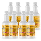 Seven 1-quart plastic bottles of Alliance Chemical Hydrogen Peroxide 12% ACS Grade with white caps and product labels