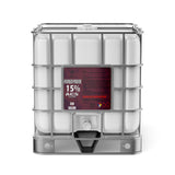 Alliance Chemical Hydrogen Peroxide 15% ACS Grade 330-gallon HDPE tote with a steel cage and label.