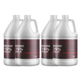 Four 1-gallon Alliance Chemical Hydrogen Peroxide 15% ACS Grade HDPE jugs with white screw caps and product labels.