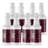 Seven 1-quart HDPE bottles of Alliance Chemical Hydrogen Peroxide 15% ACS Grade with white caps and product labels