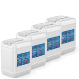 Four 5-gallon HDPE jugs of Alliance Chemical Hydrogen Peroxide 25% ACS Grade with labels and integrated handles.