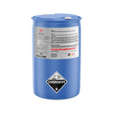 55-gallon HDPE drum of Alliance Chemical 3% Technical Grade Hydrogen Peroxide and white safety cap closures