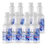 Seven 1-quart HDPE jugs of Alliance Chemical Hydrogen Peroxide 30% ACS Grade with white screw caps and product labels
