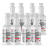 Seven 1-quart plastic bottles of Alliance Chemical Hydrogen Peroxide 3% Technical Grade with white caps and safety labels