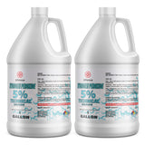 Two 1-gallon HDPE jugs of Alliance Chemical 5% Technical Grade Hydrogen Peroxide first aid instructions, and NFPA diamond