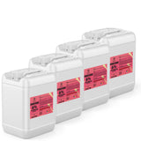 Four 5-gallon HDPE jugs of Alliance Chemical Hydrogen Peroxide 6% Technical Grade with labels and integrated handles.
