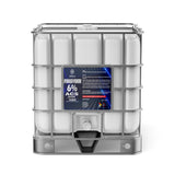 One 275-gallon tote of Alliance Chemical Hydrogen Peroxide 6% ACS Grade with a stainless steel cage and a label.