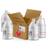 Four 1-gallon HDPE jugs of Alliance Chemical Isopropyl Alcohol 91%- USP Grade with labels and handles, in cardboard box.