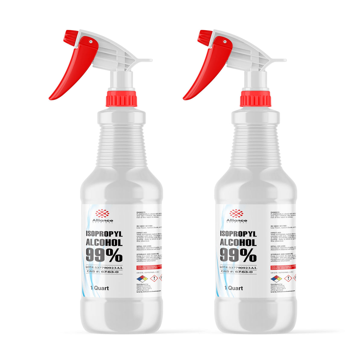 Red trigger spray nozzles on 1-quart bottles