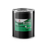 5-gallon black steel drum of technical-grade methanol with flammability/instability warning symbols, Alliance Chemical