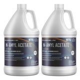 Two 1-gallon HDPE jugs of Alliance Chemical Amyl Acetate ACS Grade with white screw caps and product labels.