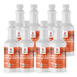 Eight 1-quart poly bottles of Alliance Chemical n-Propyl Alcohol with white screw caps and safety labels.