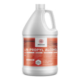 One-gallon industrial N-propyl alcohol in HDPE poly bottle safety instructions, and Alliance Chemical branding