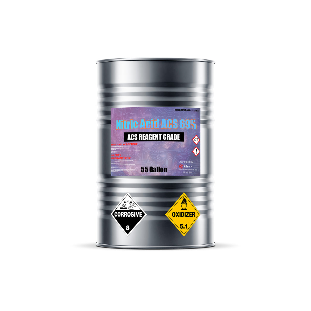 Nitric Acid ACS 69% in 55 Gallon Drum for industrial surface passivation