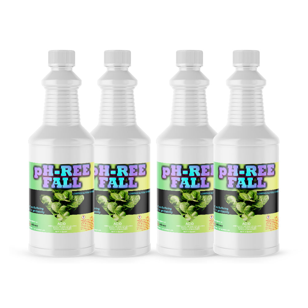 Four 1-quart plastic bottles of Alliance Chemical pH-Ree Fall with white caps and product labels.