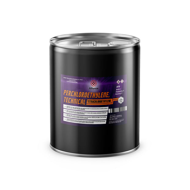 Alliance Chemical 5-gallon black steel drum of technical-grade perchloroethylene (tetrachloroethylene)