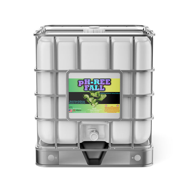 Alliance Chemical pH-Ree Fall in a 275-gallon plastic tote with a metal cage and a spigot.
