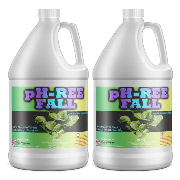 2-gallon HDPE jugs of pH-REE Fall buffering solution, industrial pH stabilizer made by Alliance Chemical USA