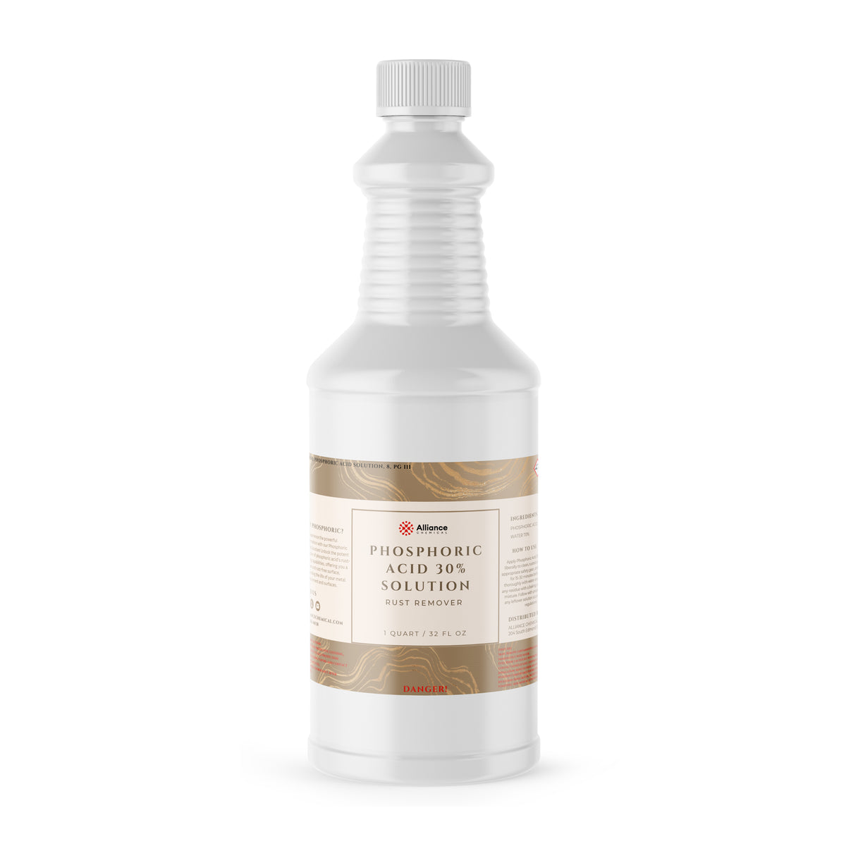 Alliance Chemical phosphoric acid 30% in clear 1 quart HDPE bottle with twist-off cap