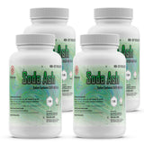 Four 2 lbs bottles of Alliance Chemical Soda Ash with white screw cap lids and product labels.