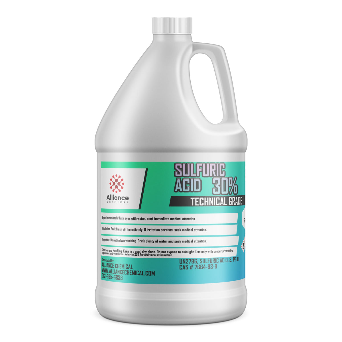 One-gallon HDPE container of technical-grade 30% Sulfuric Acid by Alliance Chemical