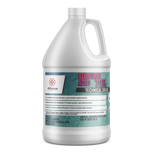 One-gallon HDPE container of 70% Technical Grade Sulfuric Acid by Alliance Chemical