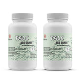 2-lb ACS Grade Talc powder in HDPE bottles with Alliance Chemical branding, hexagonal molecular pattern, storage instructions