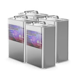 Four 5-gallon steel pails of Alliance Chemical Toluene with silver finish, metal handles, and product labels.