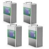 Four steel 1-gallon jugs of Alliance Chemical Trichloroethylene ACS Grade with metal handles and product labels