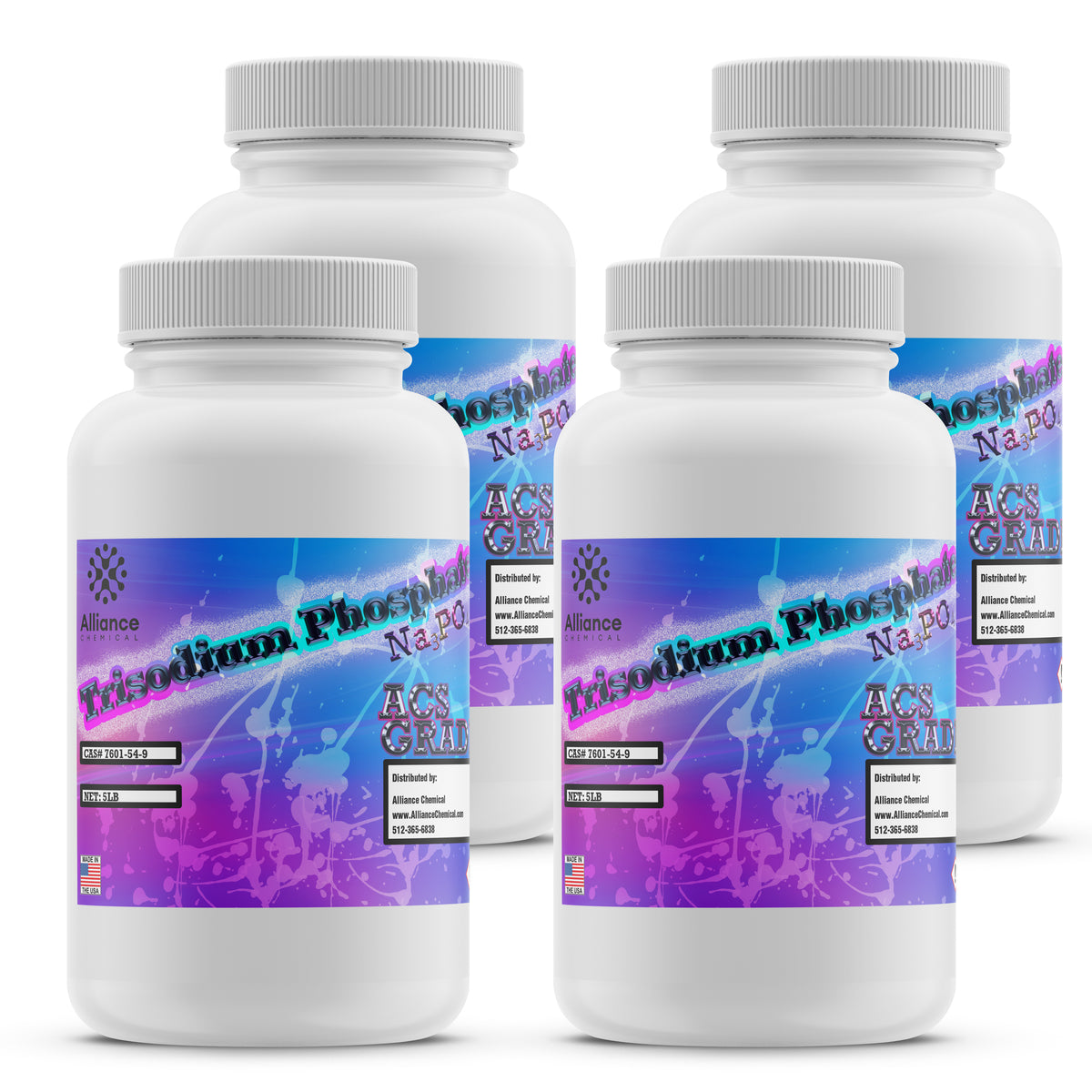 Alliance Chemical trisodium phosphate dodecahydrate ACS reagent grade in white 1 kg plastic container with screw cap