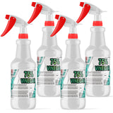 Four 1-quart plastic bottles of Alliance Chemical 75% Vinegar with red spray nozzles and product labels