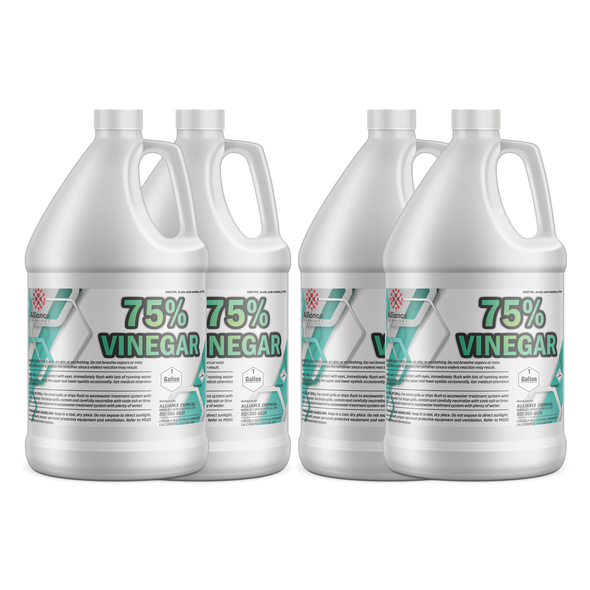 4x1-gallon industrial 75% vinegar solution in HDPE jugs, Alliance Chemical, for wastewater treatment applications