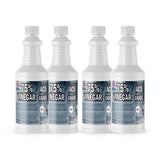 Four 1-quart plastic bottles of Alliance Chemical 75% Vinegar ACS Grade with white ribbed caps and safety labels