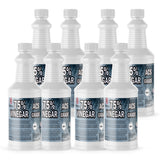 Eight 1-quart plastic bottles of Alliance Chemical 75% Vinegar ACS Grade with white screw caps and product labels