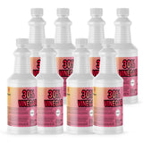 Eight 1-quart plastic bottles of Alliance Chemical 30% Vinegar - Concentrated Industrial Strength with white caps and labels