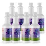 Seven 1-quart plastic bottles of Alliance Chemical 50% Vinegar - Concentrated Industrial Strength with white ribbed caps