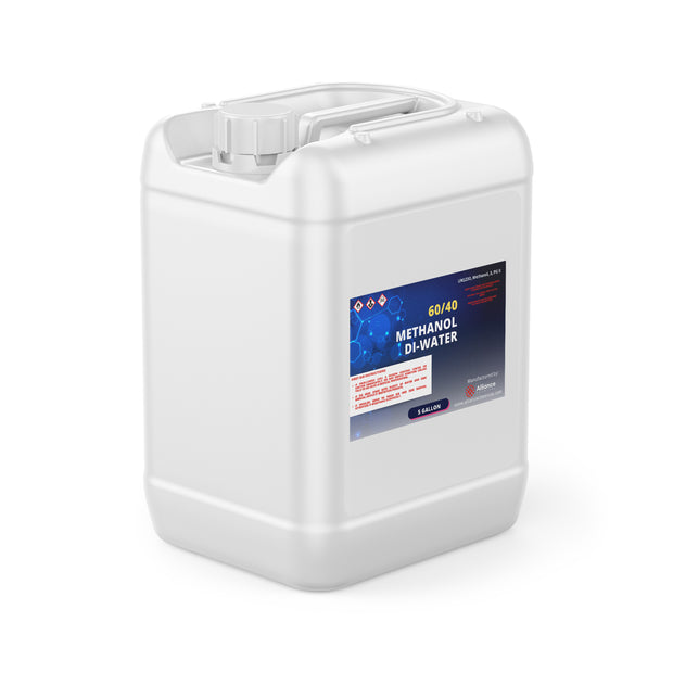 One 5-gallon HDPE jug of Alliance Chemical 60/40 Methanol/ DI Water Solution with a white cap and product label.