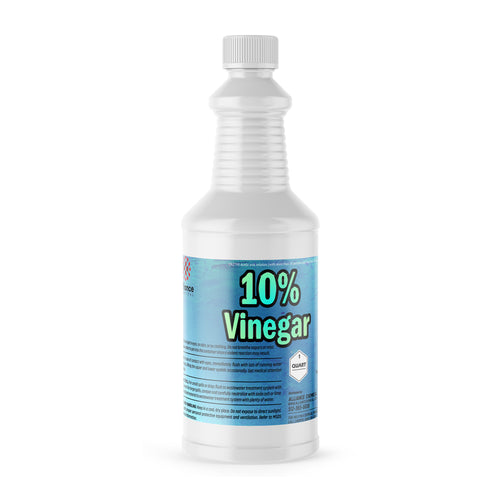 One 1-quart plastic bottle of Alliance Chemical 10% Vinegar - Concentrated Industrial Strength with a white screw cap and ...